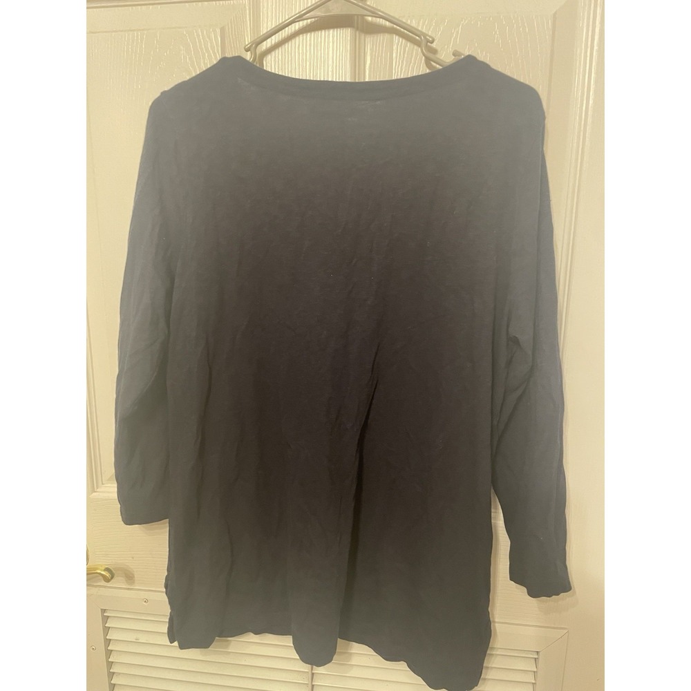 Talbots Embroidered Floral Tunic Top Medium Navy Ivory Cotton Modal V Neck - Picture 5 of 7